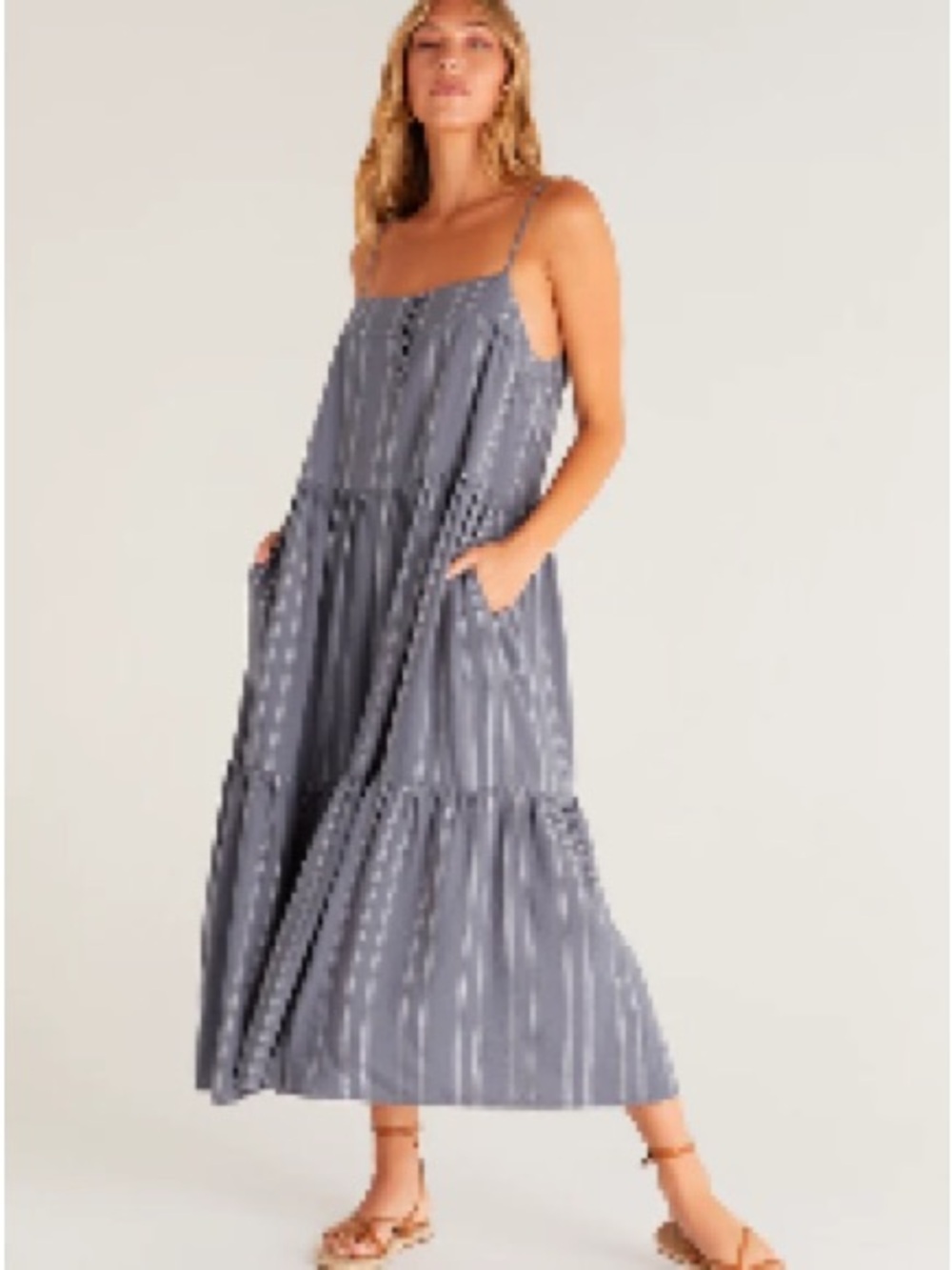 Z Supply Waverly Stripe Maxi Dress Worn Indigo Striped Tiered